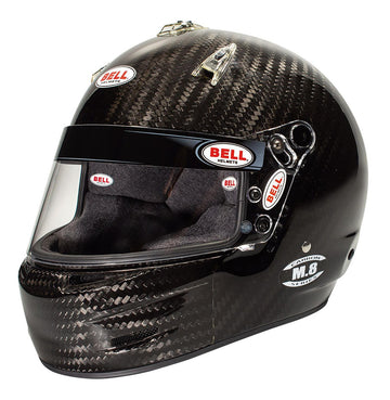 Casco Bell Helmets 1208A05 M8 Carbon, Snell SA2020, aprobado por la FIA, compatible con soporte para cabeza y cuello, fibra de carbono, talla 7-3/8+, unidad