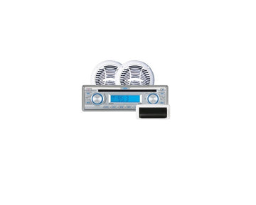 Radio AM/FM Jensen CPM520 con reproductor de CD y dos altavoces coaxiales impermeables y cubierta antisalpicaduras – Sistema estéreo marino