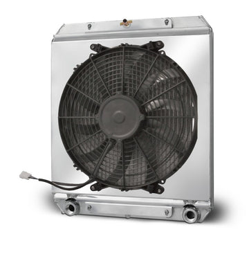 AFCO Racing 80108N Aluminum Radiator with Fan Shroud Dragster/Roadster Double Pass 3/4 FNPT Inlet 3/4 FNPT Outlet Afco Racing Products