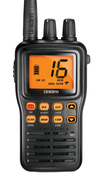 Radio marina portátil bidireccional sumergible VHF Uniden MHS75