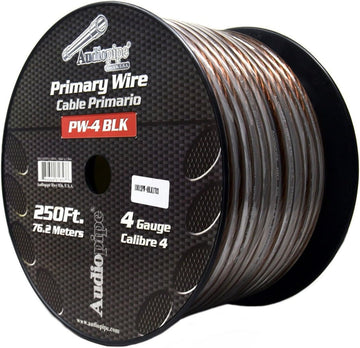 Audiopipe® PW4-250BLACK - 4 AWG Single 250' Black Stranded GPT Power Wire