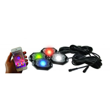Racesport RS4PRGBW 4-POD RGBW Hi-Power Rock Light Complete Kit with Bluetooth APP controls in Retail Box