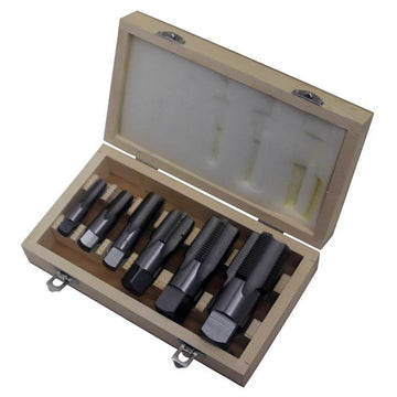 DRILL DWTPT181SET AMERICA Carbon Steel NPT Pipe Tap Set In Wood Case 1" - 1-1/2" (6 Piece Set) Drill America
