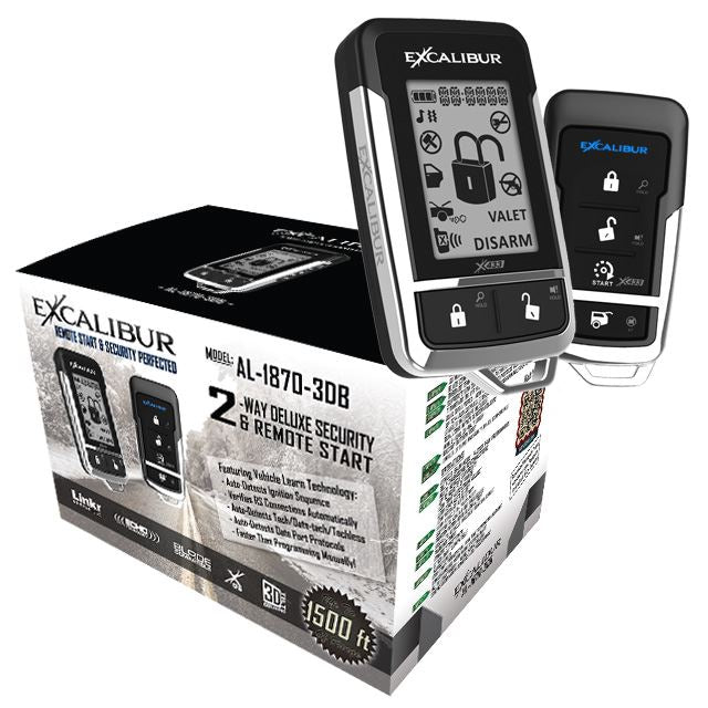 Excalibur AL-1870-3DB - Deluxe LCD 2-Way Vehicle Security & Remote Start system with up to 1,500 feet of range. Deluxe LCD 2-Way Alarm+Start