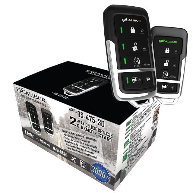 Excalibur RS-475-3D - Deluxe LED 2-Way Remote Start & Keyless Entry system with up to 3,000 feet of range. Deluxe LED 2-Way Hustler