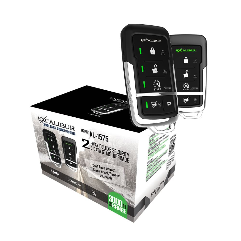 Excalibur AL-1575 5-Button 2-way deluxe security & data start upgrade with up to 3000 feet of range. 2-Way Deluxe Security & Data Start Upgrade  - 3000 ft
