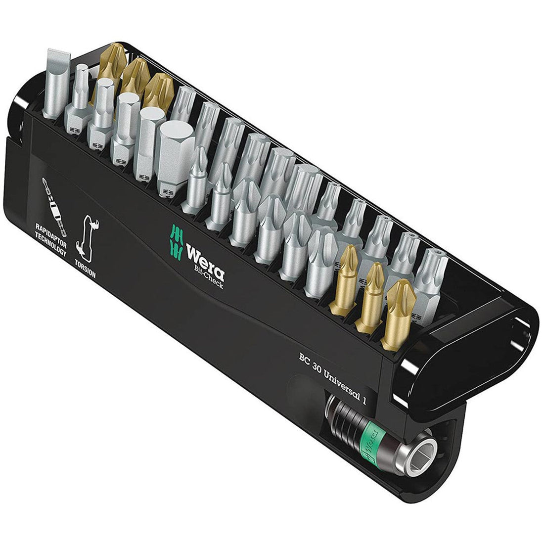 Wera 05056440001 Bit-Check 30 Universal 1 Rapidaptor holder & Bit Set (30-Piece) Wera