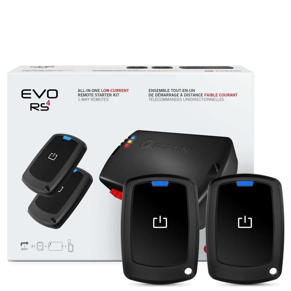 Fortin EVO-ALL-411 1-way long-range RF kit included all-in-one remote starter kit with 2 1-button remotes. Fortin