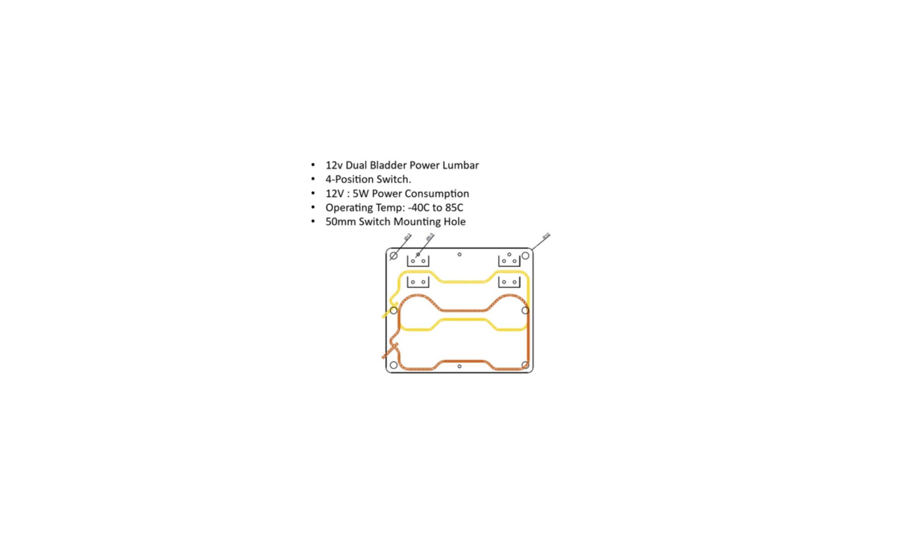 Rostra 2501456 12v Dual Bladder Power Lumbar 4-Position Switch 50mm Switch Mounting Hole Rostra
