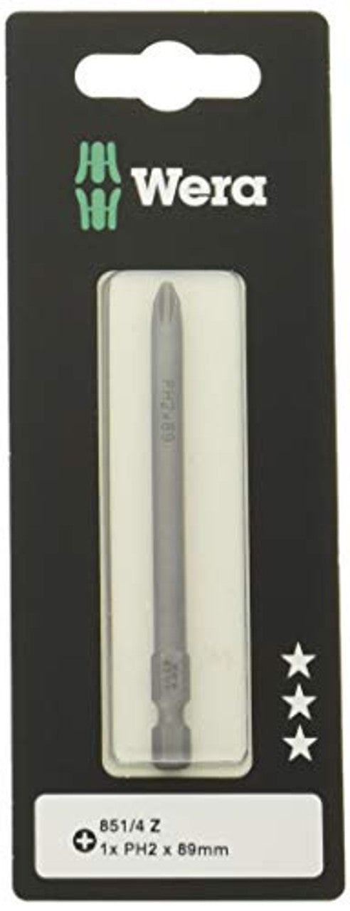 Wera 05073521001 Series 4 851/4 Z Screwdriver Bit, Phillips PH 2 x 89mm Blade Wera
