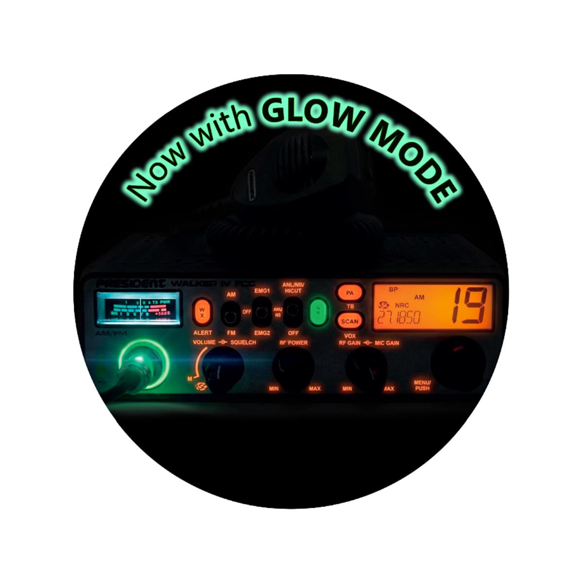 President Walker IV FCC AM/FM Trucker CB Radio with Automatic SWR/SWR Protection, 7-Color LCD with Glow Mode, Automatic Squelch, Noise Reduction, Weather/Alert, VOX Hands-free, USB-C Port, P-channels. President