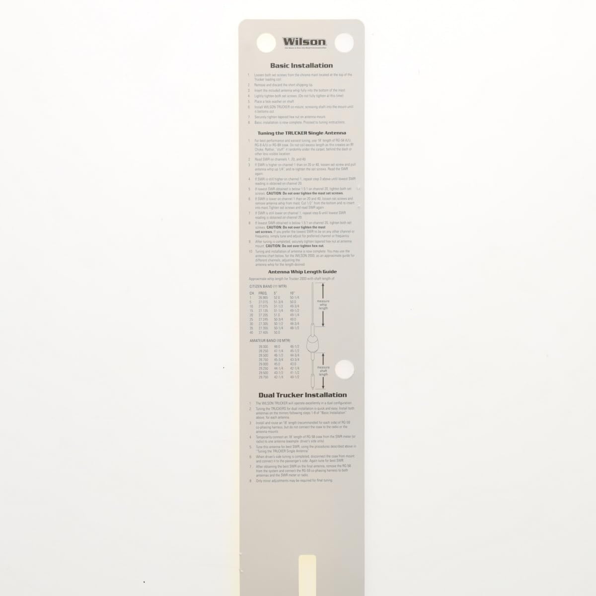 Wilson 305-497 T2000 Series Black Mobile CB Trucker Antenna with 10-Inch Shaft 49-Inch Steel Whip 3500 Watts AM|FM Ready CB Radio Antenna - White Wilson