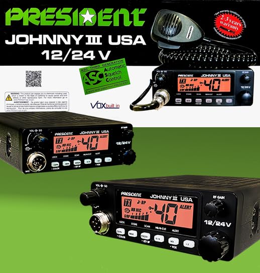 President Johnny III USA 40 Channel CB Radio 12 or 24V, Black President