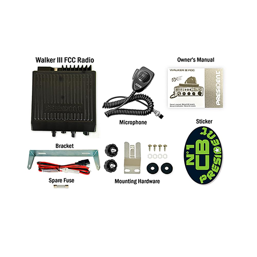 President Walker IV FCC AM/FM Trucker CB Radio with Automatic SWR/SWR Protection, 7-Color LCD with Glow Mode, Automatic Squelch, Noise Reduction, Weather/Alert, VOX Hands-free, USB-C Port, P-channels. President