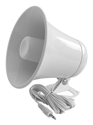 5-1/2" White Plastic PA Horn with 10 Foot Cable and 3.5MM Plug Kalibur