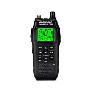 President Randy III FCC AM/FM Handheld CB Radio w/P Channels, NRC, Desktop Dock & Mobile Charge Module, 7Color Display, ASC, VOX, CTCSS/DCS, Weather Channel, Scan Skip, Flashlight, Key Lock (TXUS722) President