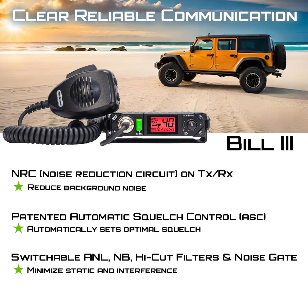 President Bill III (Bill 3) FCC AM/FM Ultra-Compact with P Channels, NRC, Weather Channel CB Radio. (TXUS201) President
