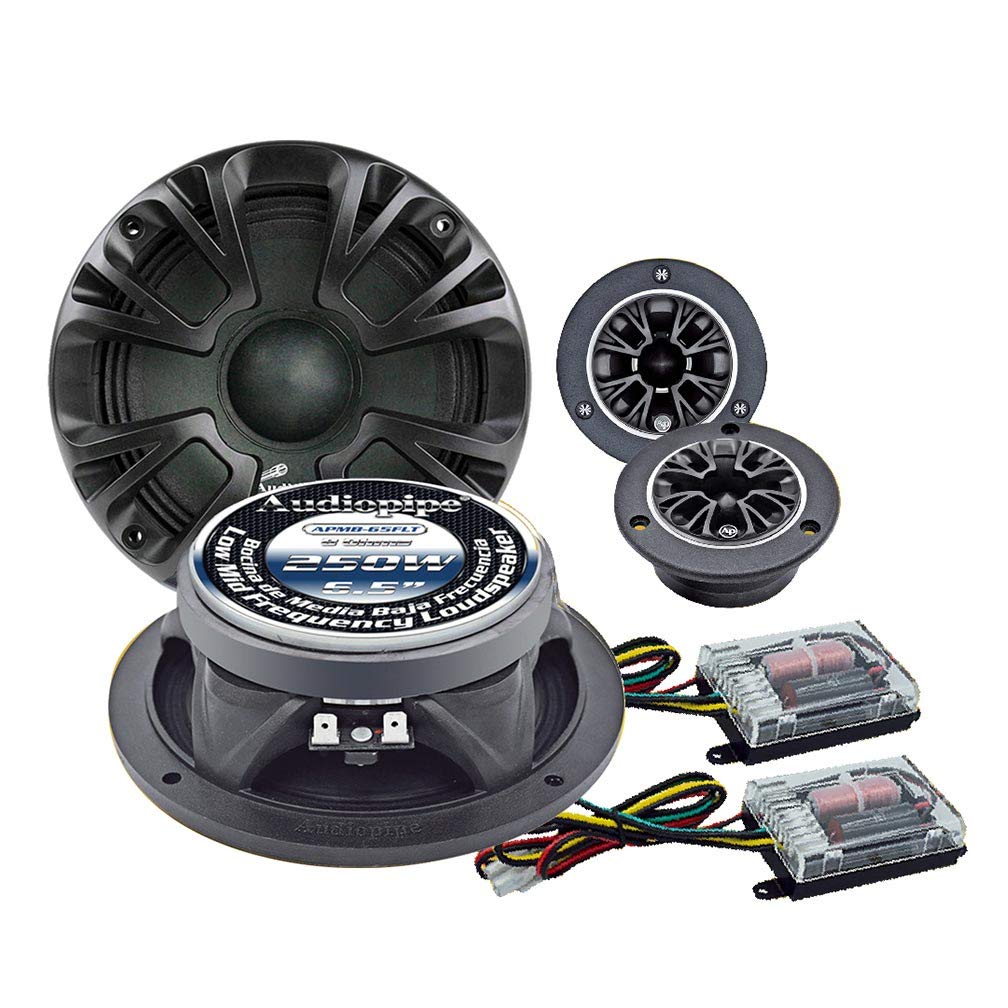 AudioPipe APMB-65FLT-CMP Car Audio 6.5 Inch Loudspeaker and 3.75 Inch Tweeter and Crossover Component Set with 1000W Max Power Audiopipe