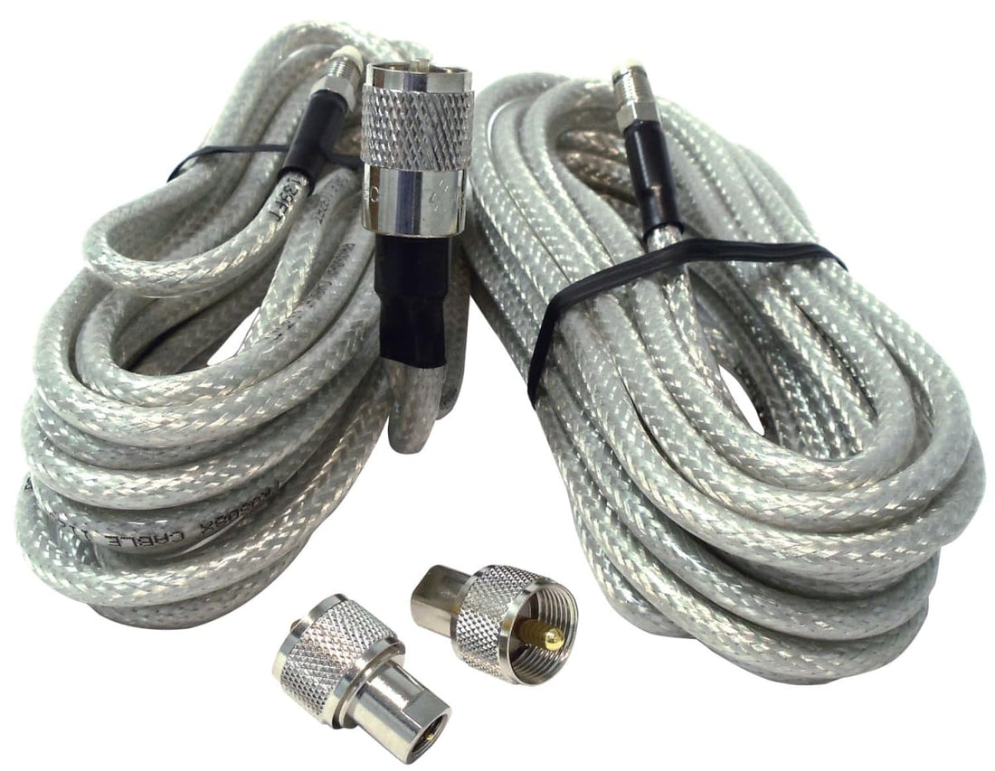 Procomm PR9SD8XN13 9 ft. RG8X Dual Lead Co-Phase Coax Cable with Clear Jacket & Quick-On PL259 NIP Connectors Procomm