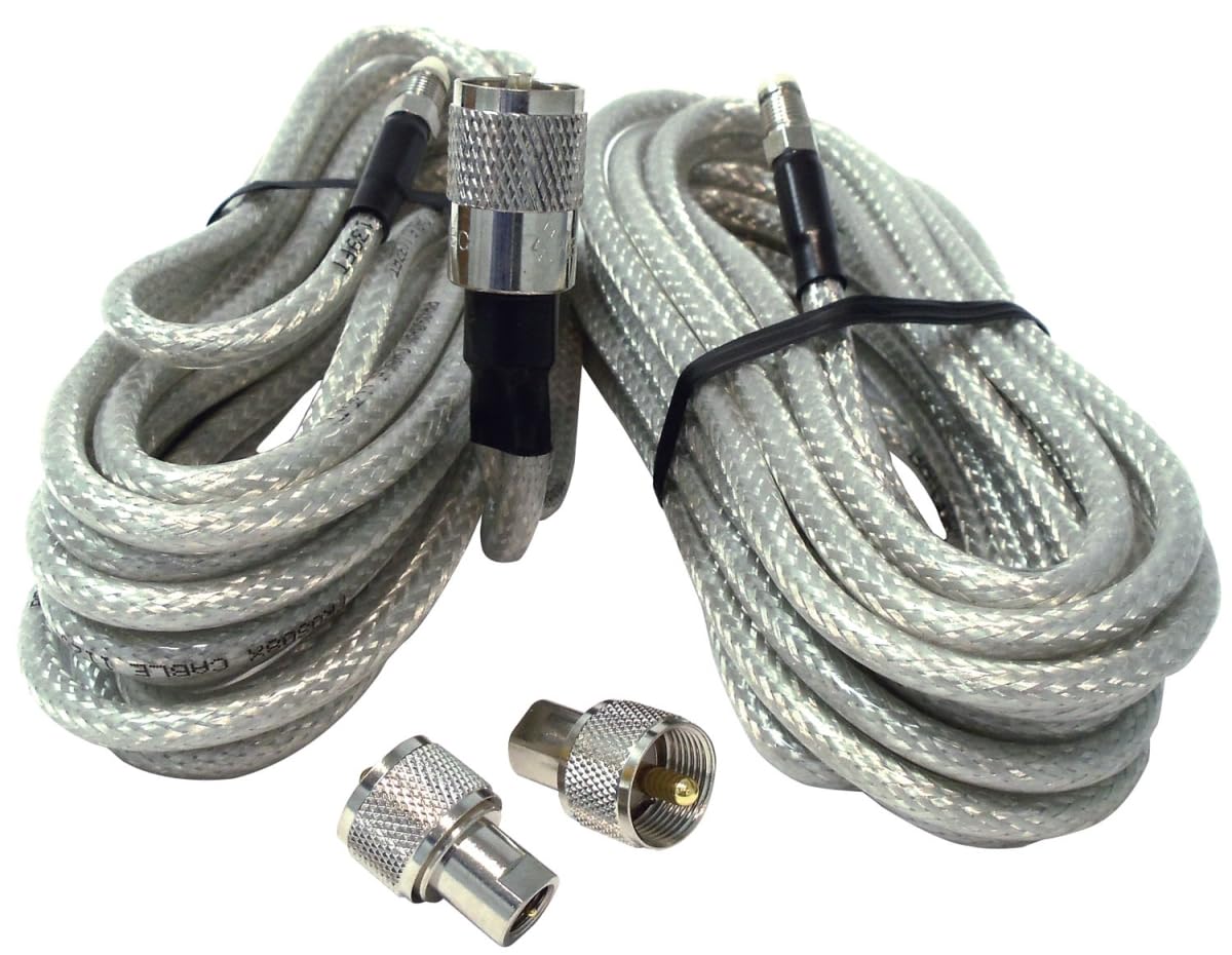 Procomm PR9SD8XN13 9 ft. RG8X Dual Lead Co-Phase Coax Cable with Clear Jacket & Quick-On PL259 NIP Connectors Procomm