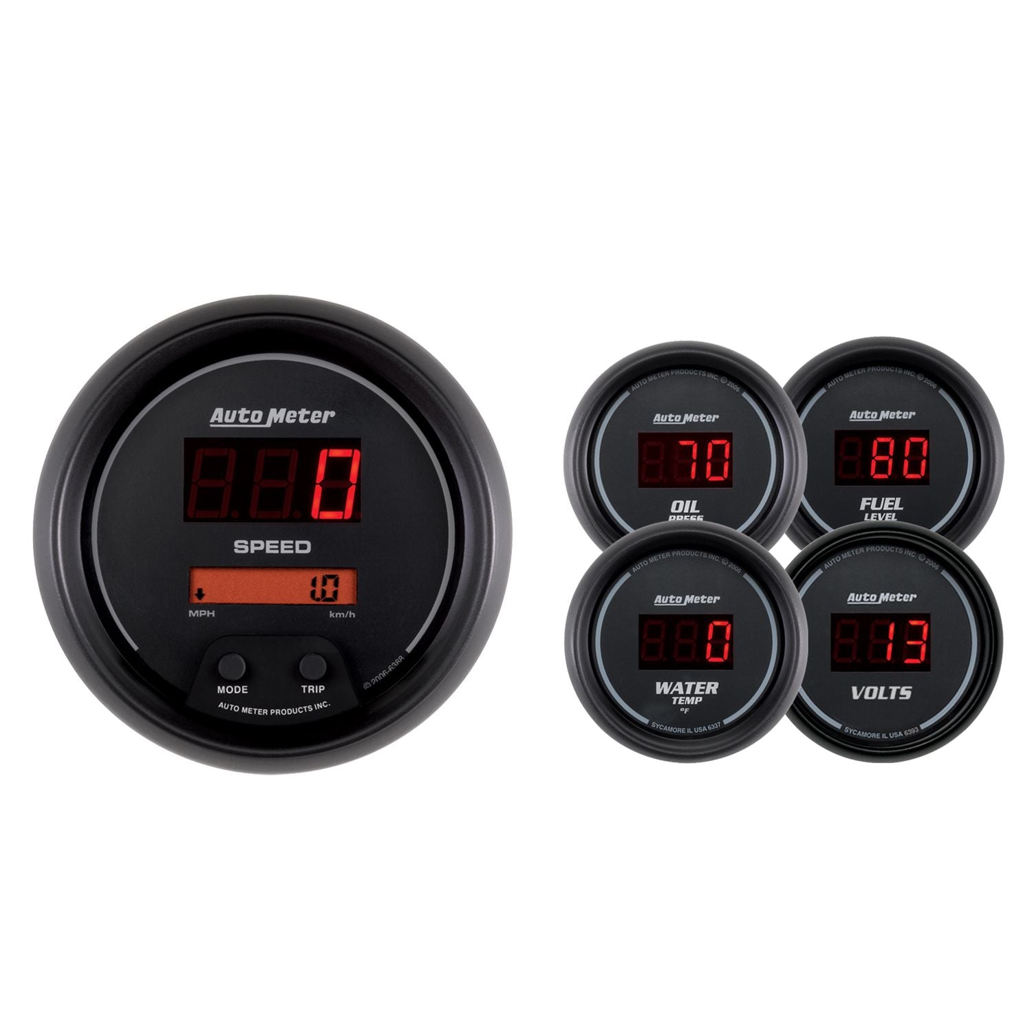 Autometer 6300 5 PC. GAUGE KIT, 3-3/8" & 2-1/16", SPORT-COMP DIGITAL
