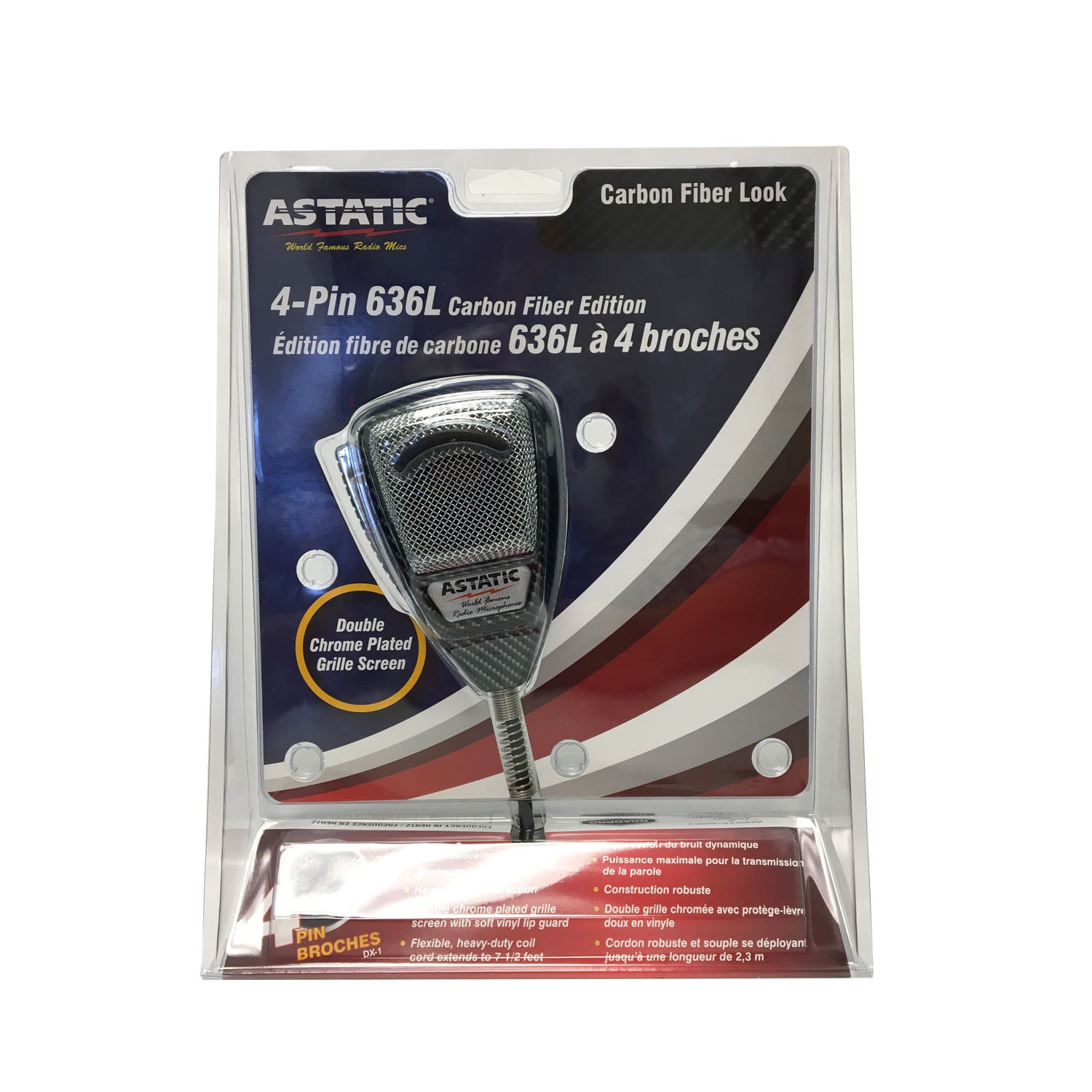 Astatic 636L-CF 636l-cf Heavy Duty 4 Pin Noise Canceling Cb Microphone With Carbon Fiber Finish Astatic