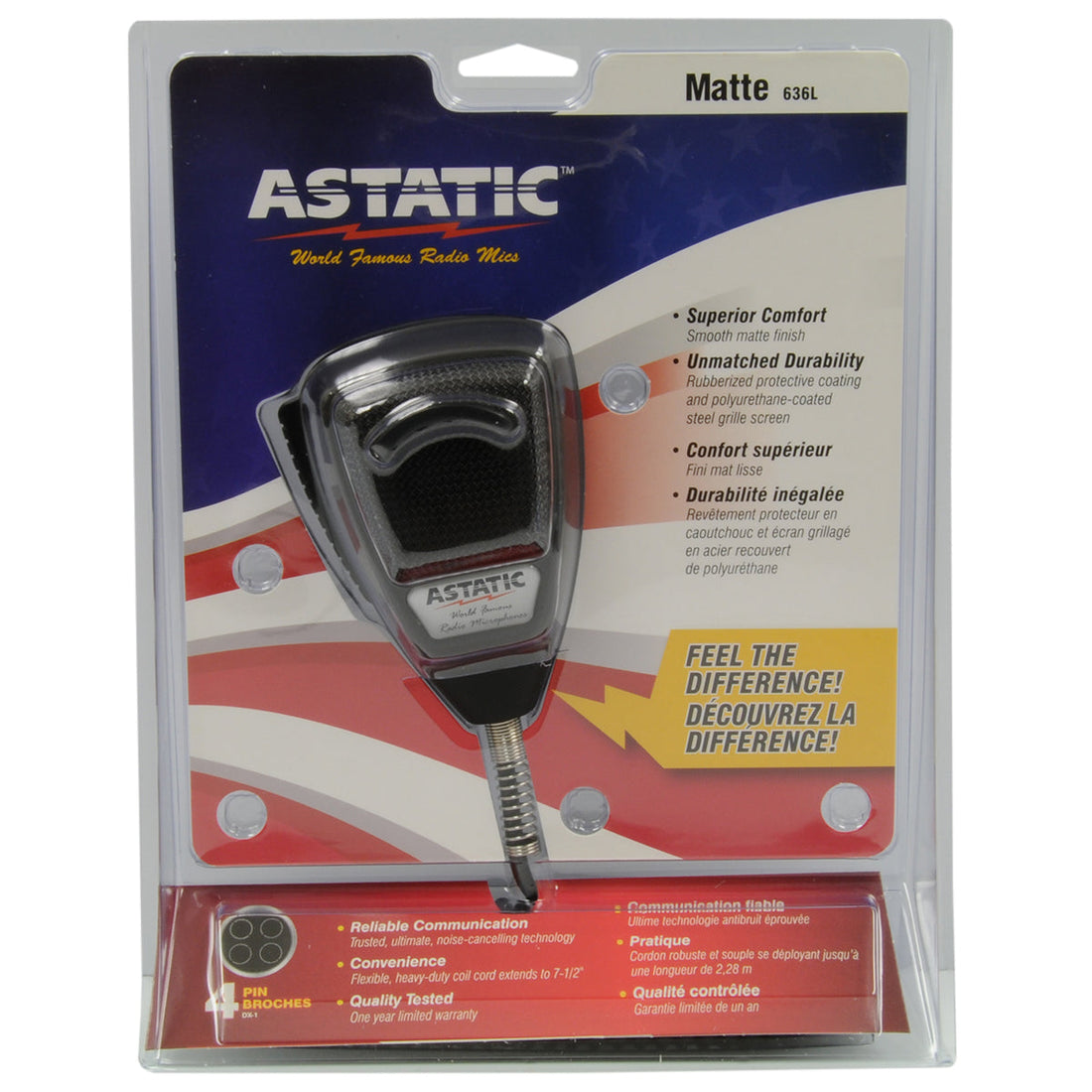 Astatic 636LRB1 636l 4 Pin Noise Cancelling Microphone With 7-1/2' Cord And Rubberized Coating On Housing For Superior Durability Astatic