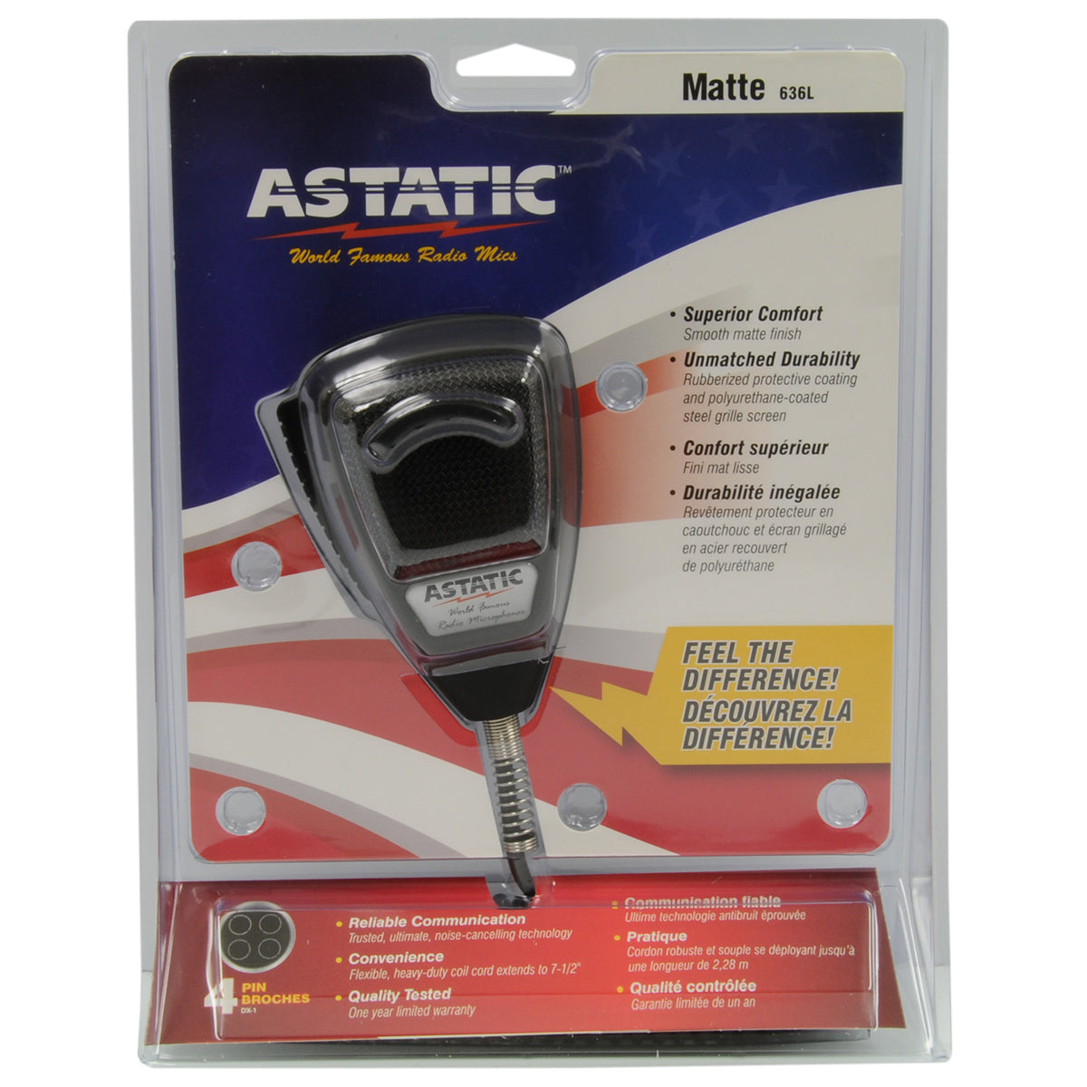 Astatic 636LRB1 636l 4 Pin Noise Cancelling Microphone With 7-1/2' Cord And Rubberized Coating On Housing For Superior Durability Astatic