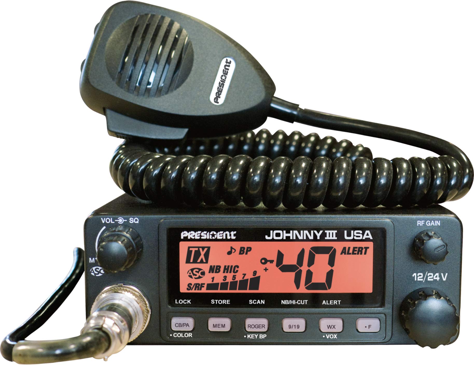 President Johnny III USA 40 Channel CB Radio 12 or 24V, Black President