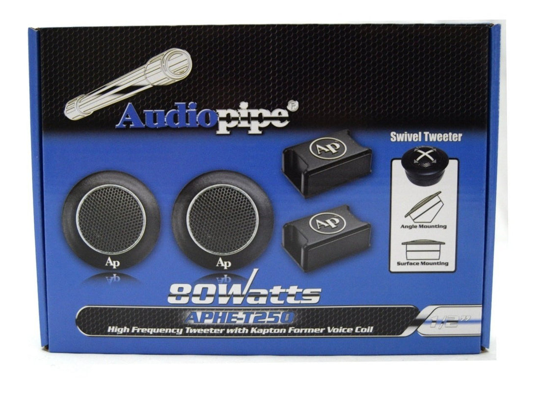 Audiopipe APHET250 1/2" Swivel Tweeter Pair 80 Watts Max Surface & Angle Mounting 4ohm Audiopipe