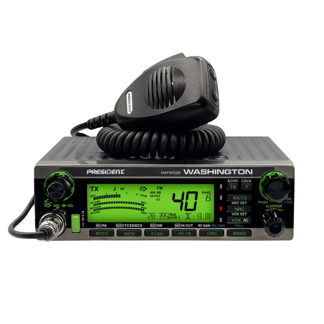 President Washington 10/12M AM/FM/SSB CB Radio, Digital Display, Automatic Relay, NRC, Multi-Band with Microphone President