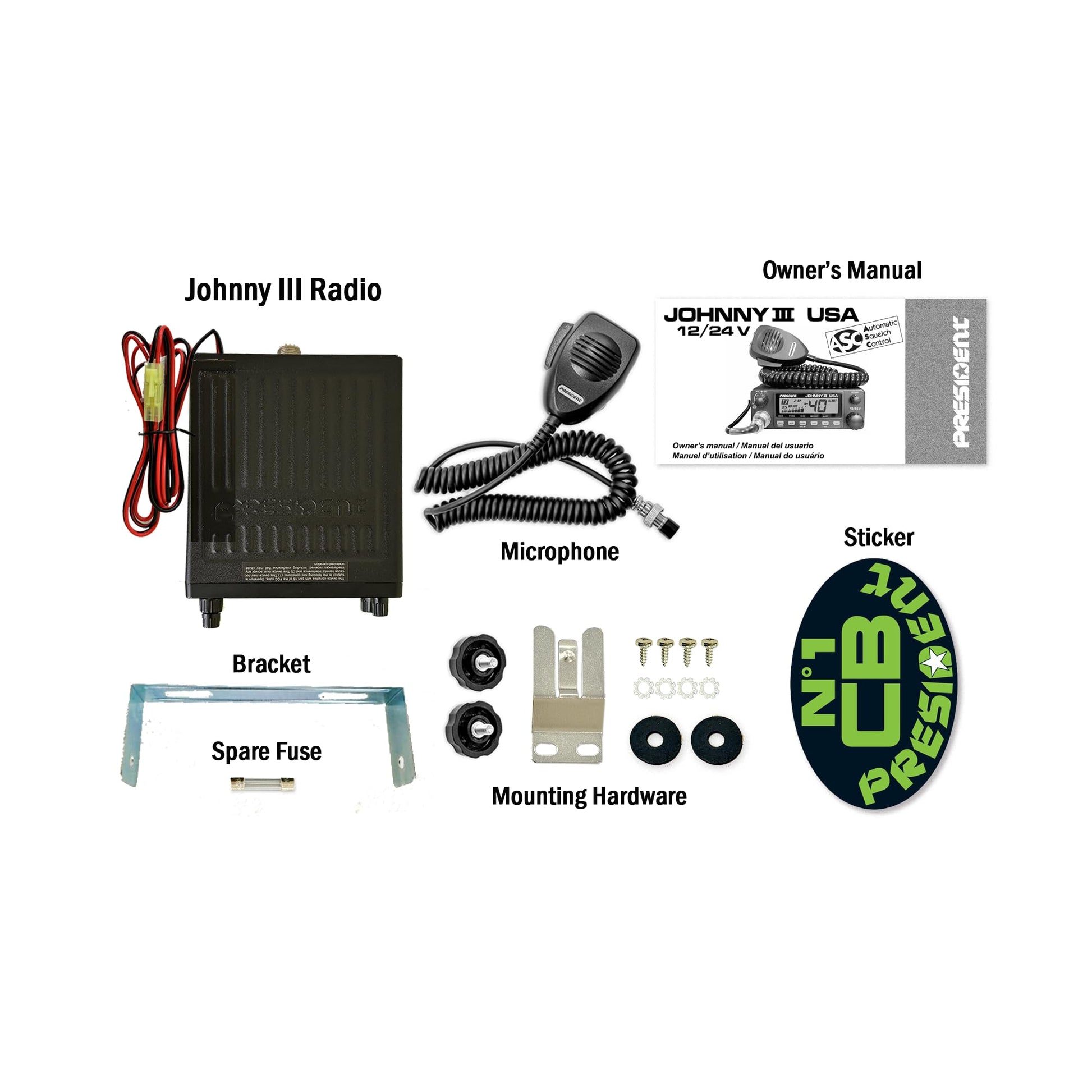President Johnny III USA 40 Channel CB Radio 12 or 24V, Black President