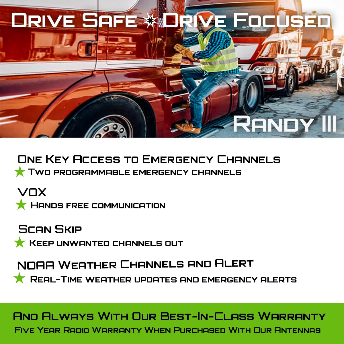 President Randy III FCC AM/FM Handheld CB Radio w/P Channels, NRC, Desktop Dock & Mobile Charge Module, 7Color Display, ASC, VOX, CTCSS/DCS, Weather Channel, Scan Skip, Flashlight, Key Lock (TXUS722) President