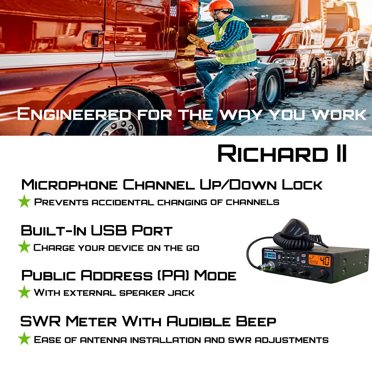 President Richard II 10 Meter Amateur Radio Service 28 to 29.7MHz, OEM Truck Size, with Voltage Protection President