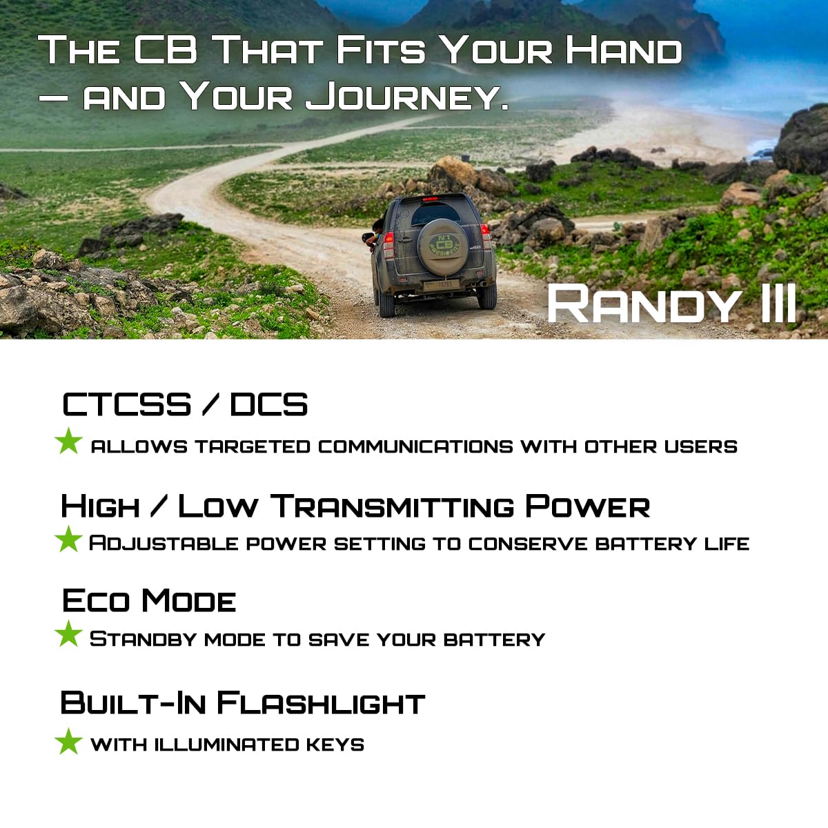 President Randy III FCC AM/FM Handheld CB Radio w/P Channels, NRC, Desktop Dock & Mobile Charge Module, 7Color Display, ASC, VOX, CTCSS/DCS, Weather Channel, Scan Skip, Flashlight, Key Lock (TXUS722) President