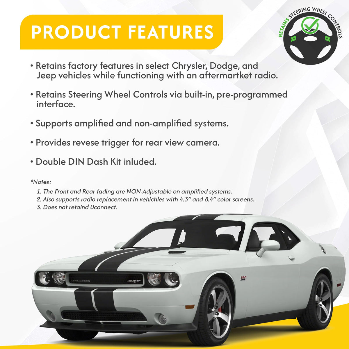CRUX DKCR59K Radio Replacement with SWC Retention for '05-'16 Chrysler Dodge & Jeep Vehicles with Dash Kit CRUX Interfacing Solutions