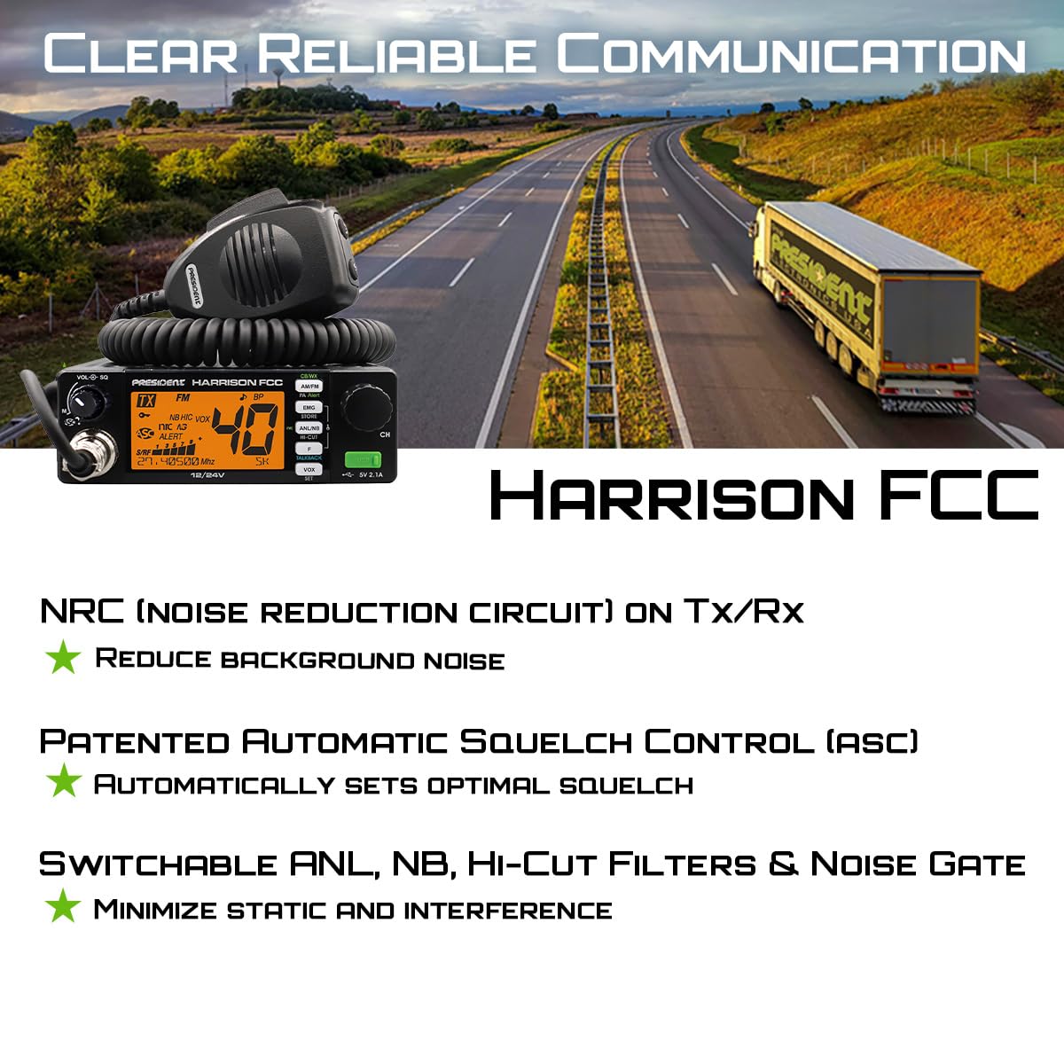 President Harrison FCC AM/FM Mobile CB Radio with CTCSS/DCS President