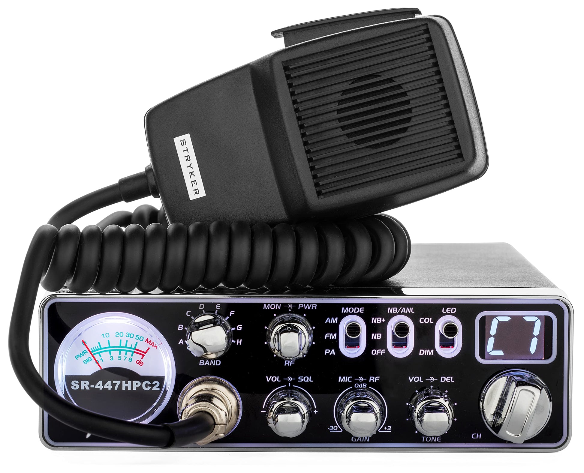 Stryker SR-447HPC2 Heavy-Duty 10 Meter Radio, Brilliant 7-Color LED-Backlit Faceplate with Dimmer, Compact Design Fit in New Trucks, Loud & Clear Receiver, High Power 55+ Watts PEP Stryker