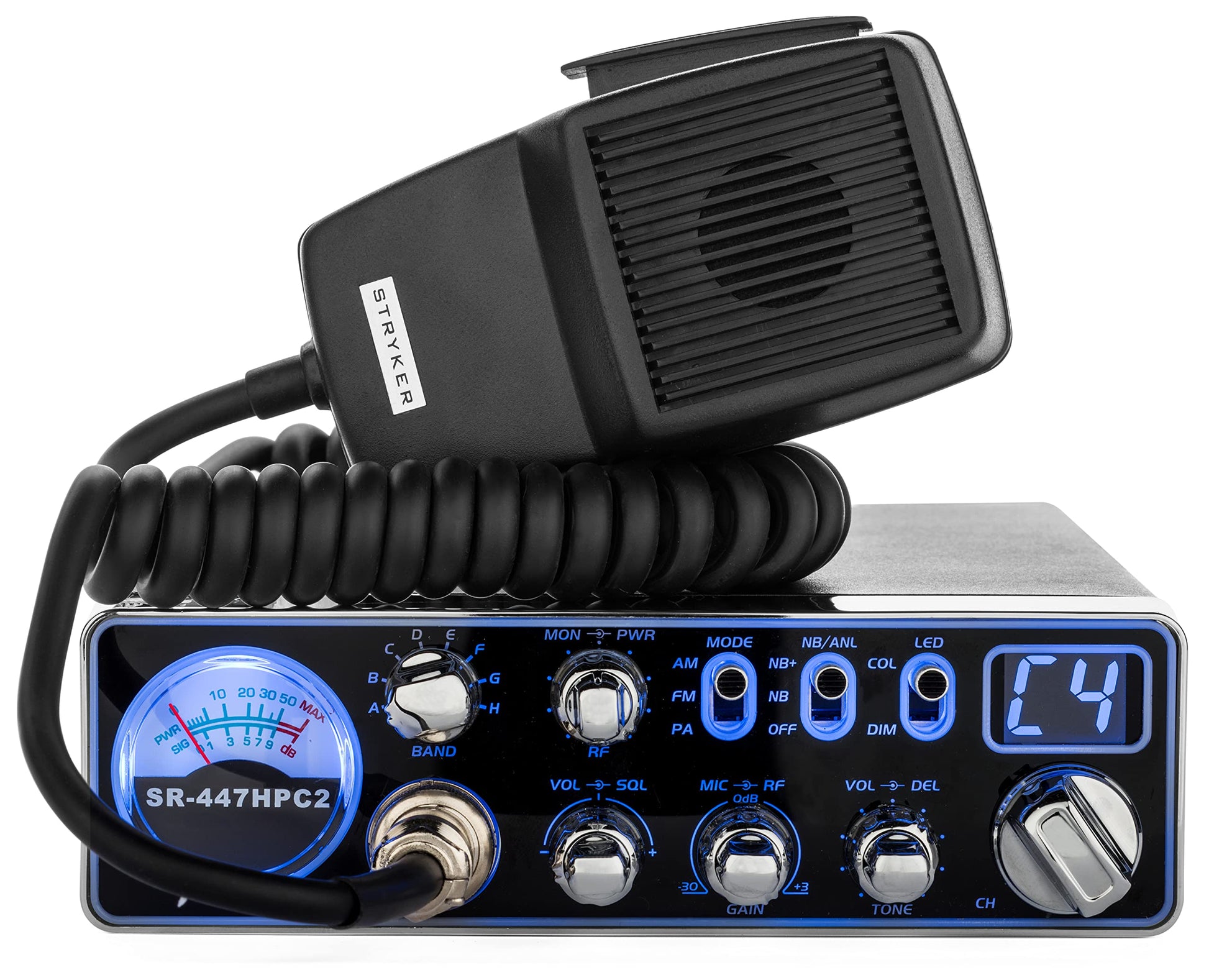 Stryker SR-447HPC2 Heavy-Duty 10 Meter Radio, Brilliant 7-Color LED-Backlit Faceplate with Dimmer, Compact Design Fit in New Trucks, Loud & Clear Receiver, High Power 55+ Watts PEP Stryker