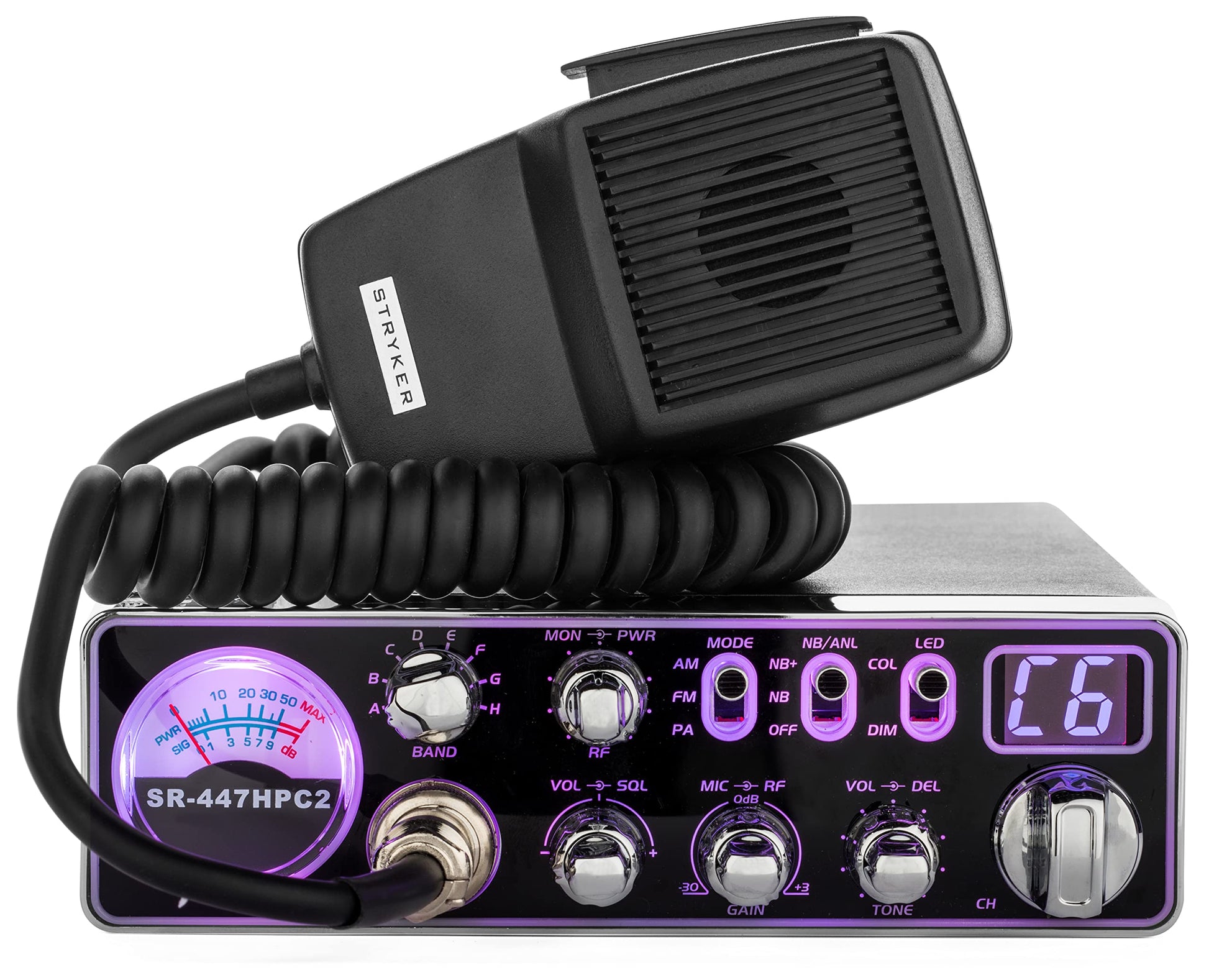 Stryker SR-447HPC2 Heavy-Duty 10 Meter Radio, Brilliant 7-Color LED-Backlit Faceplate with Dimmer, Compact Design Fit in New Trucks, Loud & Clear Receiver, High Power 55+ Watts PEP Stryker