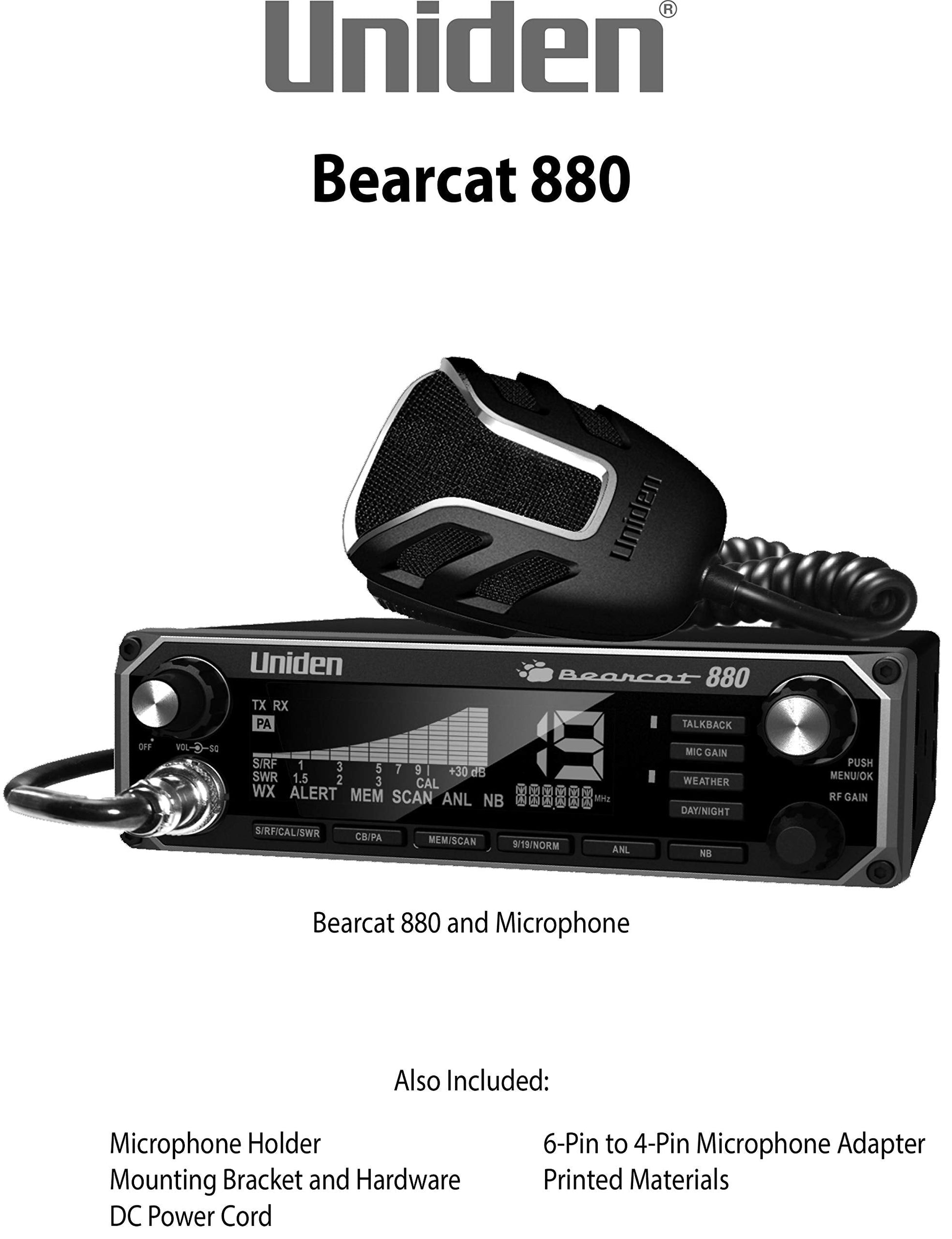Uniden BEARCAT 880 CB Radio with 40 Channels and Large Easy-to-Read 7-Color LCD Display with Backlighting, Backlit Control Knobs/Buttons, NOAA Weather Alert, PA/CB Switch, and Wireless Mic Compatible Uniden