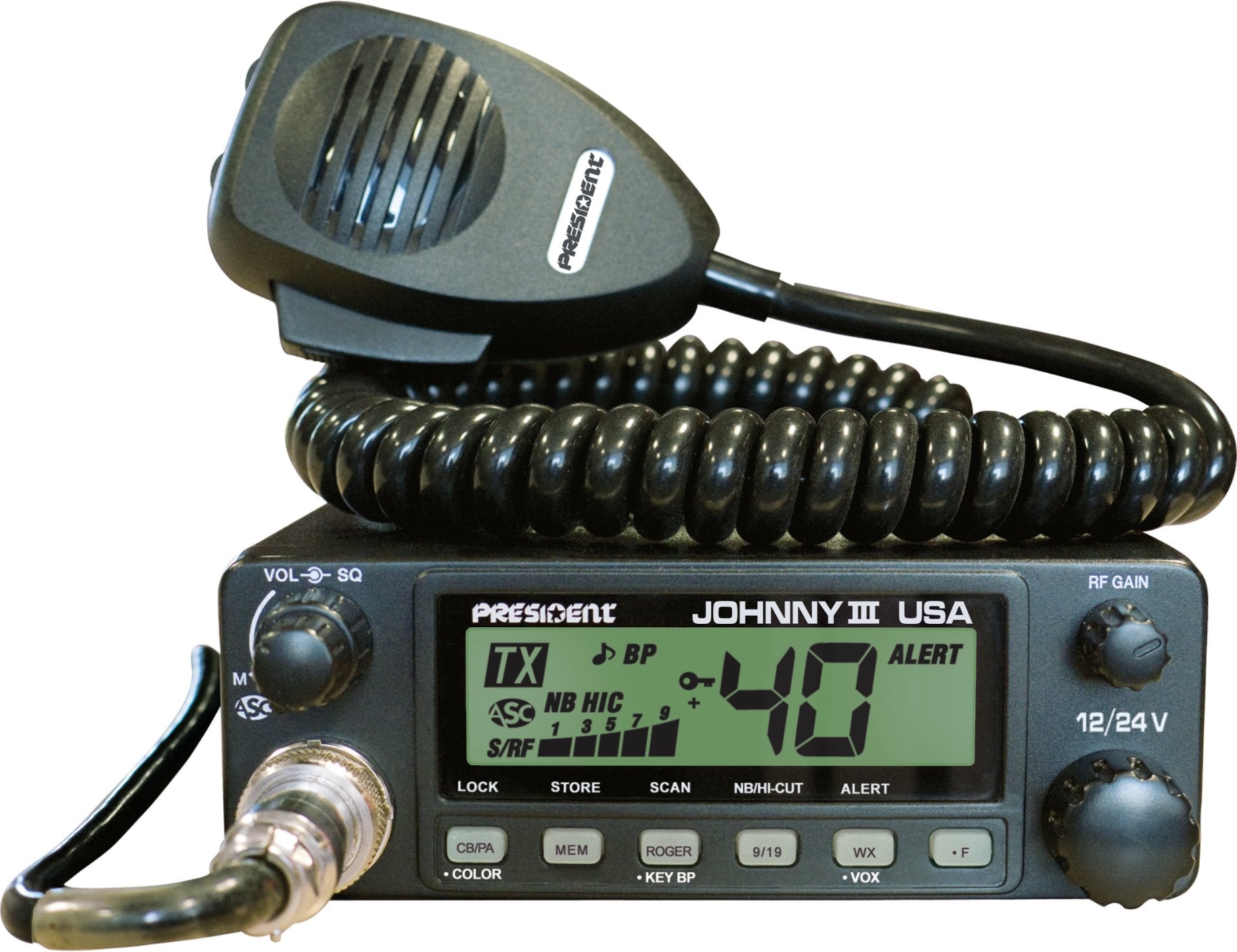 President Johnny III USA 40 Channel CB Radio 12 or 24V, Black President