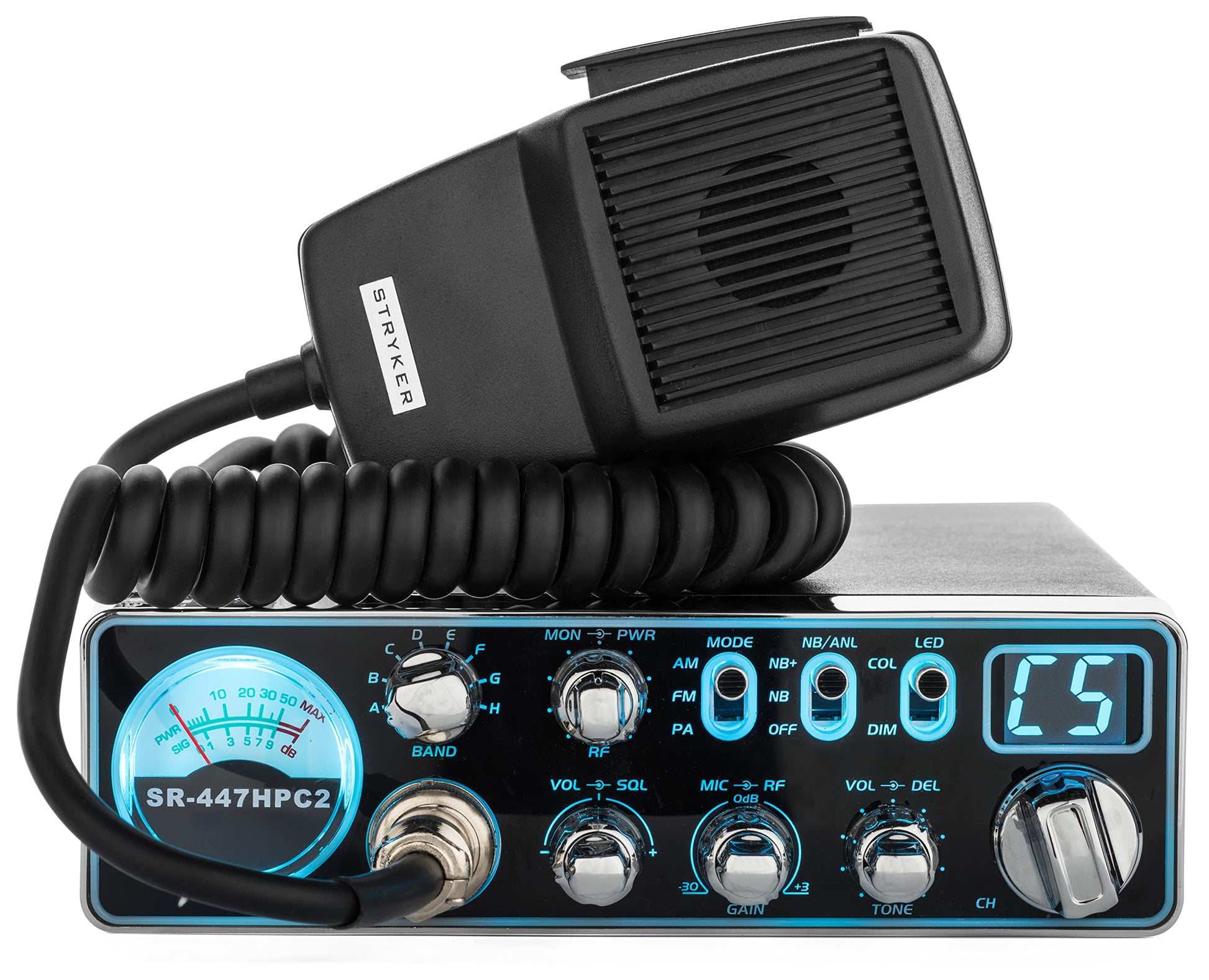 Stryker SR-447HPC2 Heavy-Duty 10 Meter Radio, Brilliant 7-Color LED-Backlit Faceplate with Dimmer, Compact Design Fit in New Trucks, Loud & Clear Receiver, High Power 55+ Watts PEP Stryker
