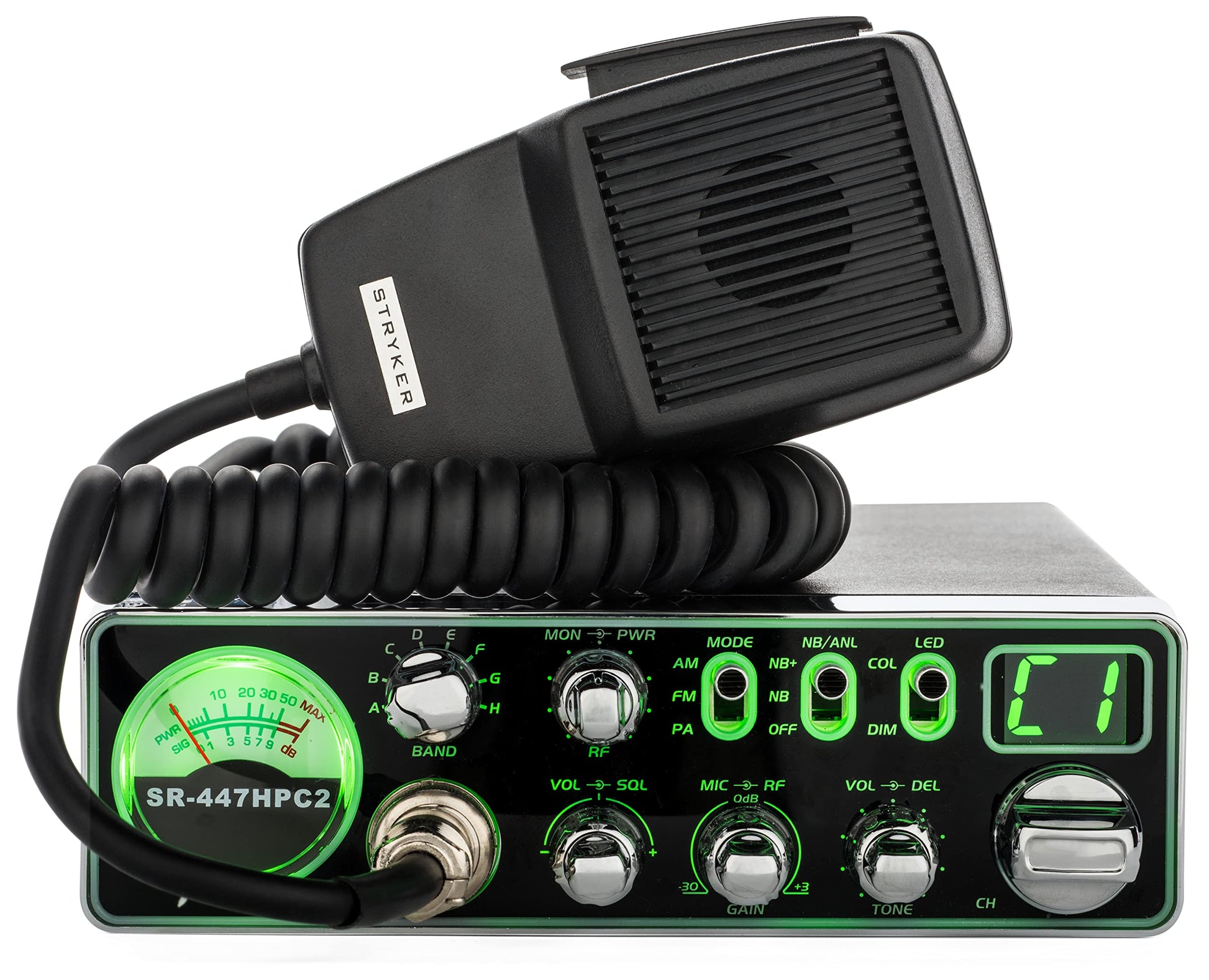 Stryker SR-447HPC2 Heavy-Duty 10 Meter Radio, Brilliant 7-Color LED-Backlit Faceplate with Dimmer, Compact Design Fit in New Trucks, Loud & Clear Receiver, High Power 55+ Watts PEP Stryker