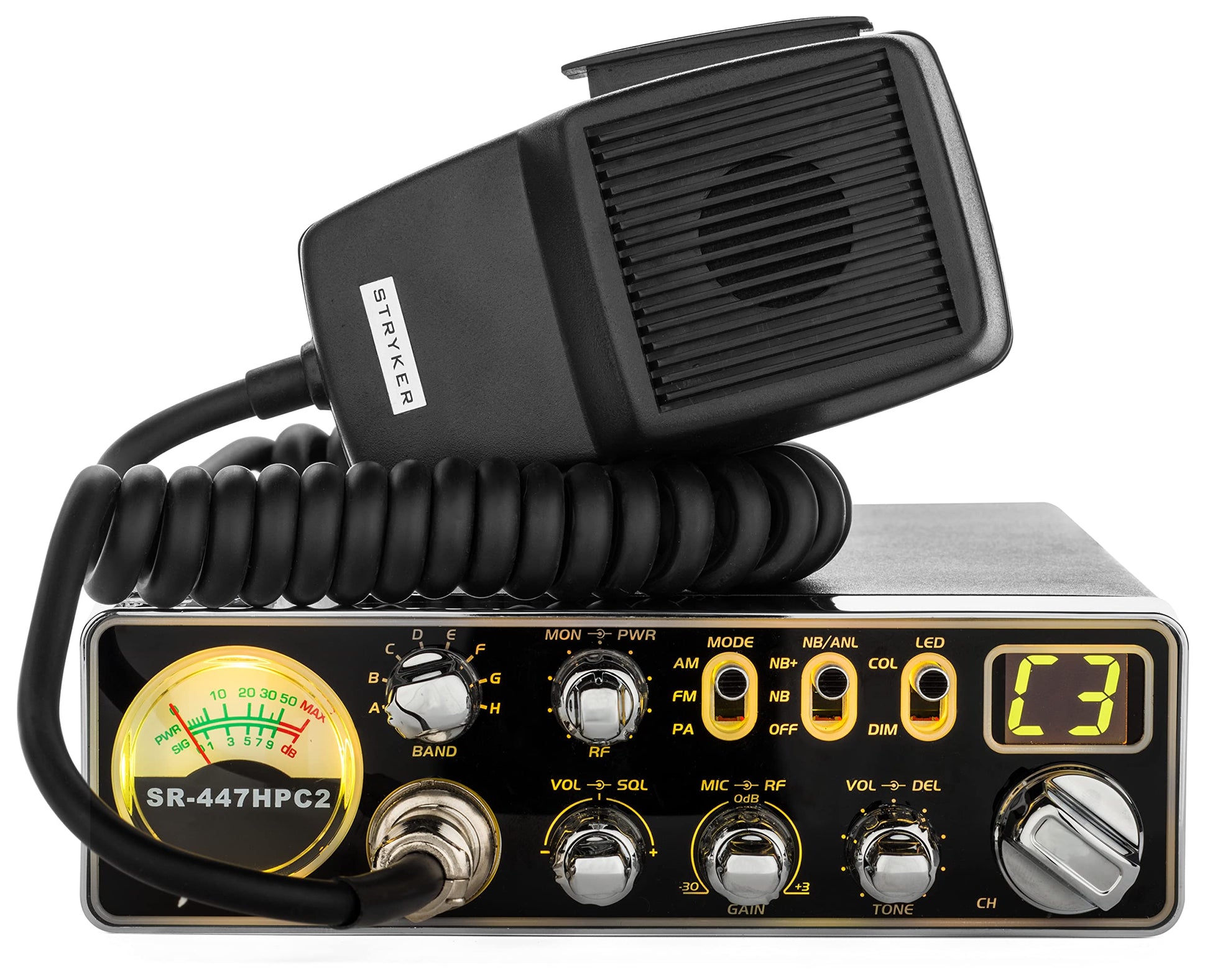 Stryker SR-447HPC2 Heavy-Duty 10 Meter Radio, Brilliant 7-Color LED-Backlit Faceplate with Dimmer, Compact Design Fit in New Trucks, Loud & Clear Receiver, High Power 55+ Watts PEP Stryker