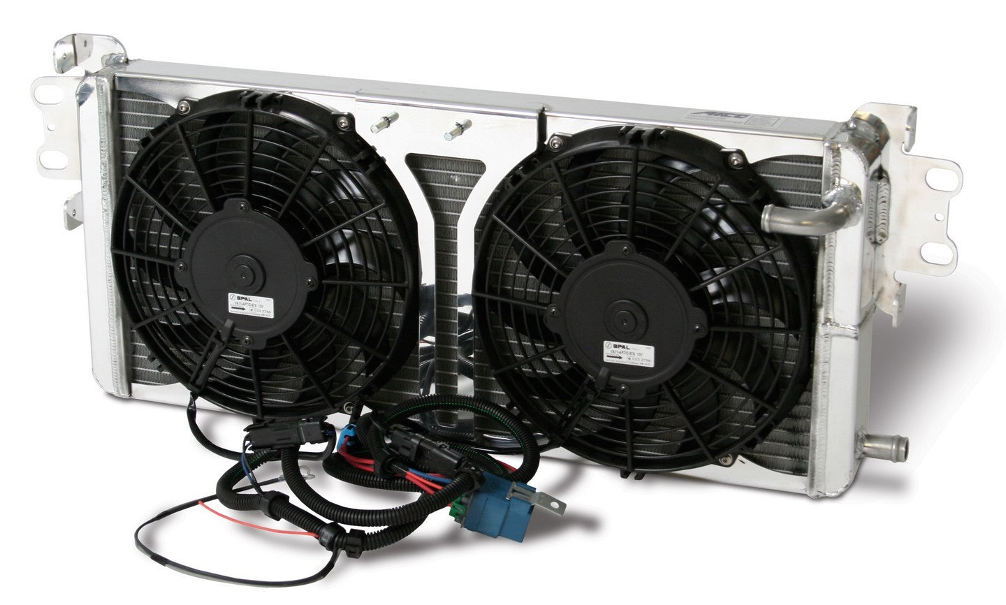 AFCO Racing 80280PRO Heat Exchanger Aluminum Satin   2007 - 2012 Shelby GT500 Double Pass   (L - 26-1/4”) X (W - 5-3/8”) X (H - 11-3/8”) With Fans American Autowire