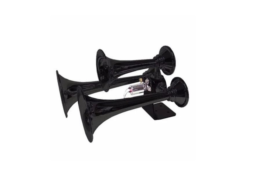 Omega AH-300BLK Three Bell Steel Train Horn - Black