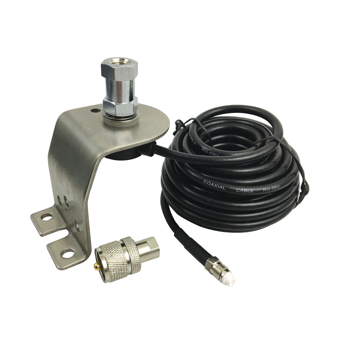 Accessories Unlimited AUC11K Short Fender Or Groove Antenna Mount With 18' Rg58au Weather Resistant Coax Cable & Pl259 Accessories Unlimited