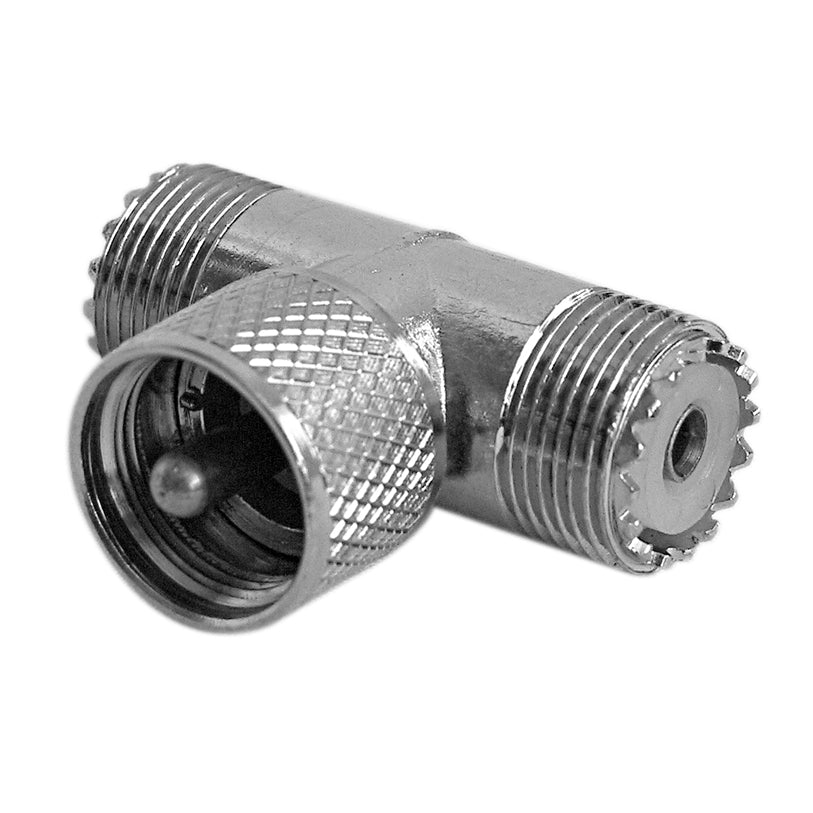 Accessories Unlimited AUT259 T Connector, 1 Male Uhf To 2 Female Uhf, Use For Individual Coax Cables To Make Dual Antennas Accessories Unlimited