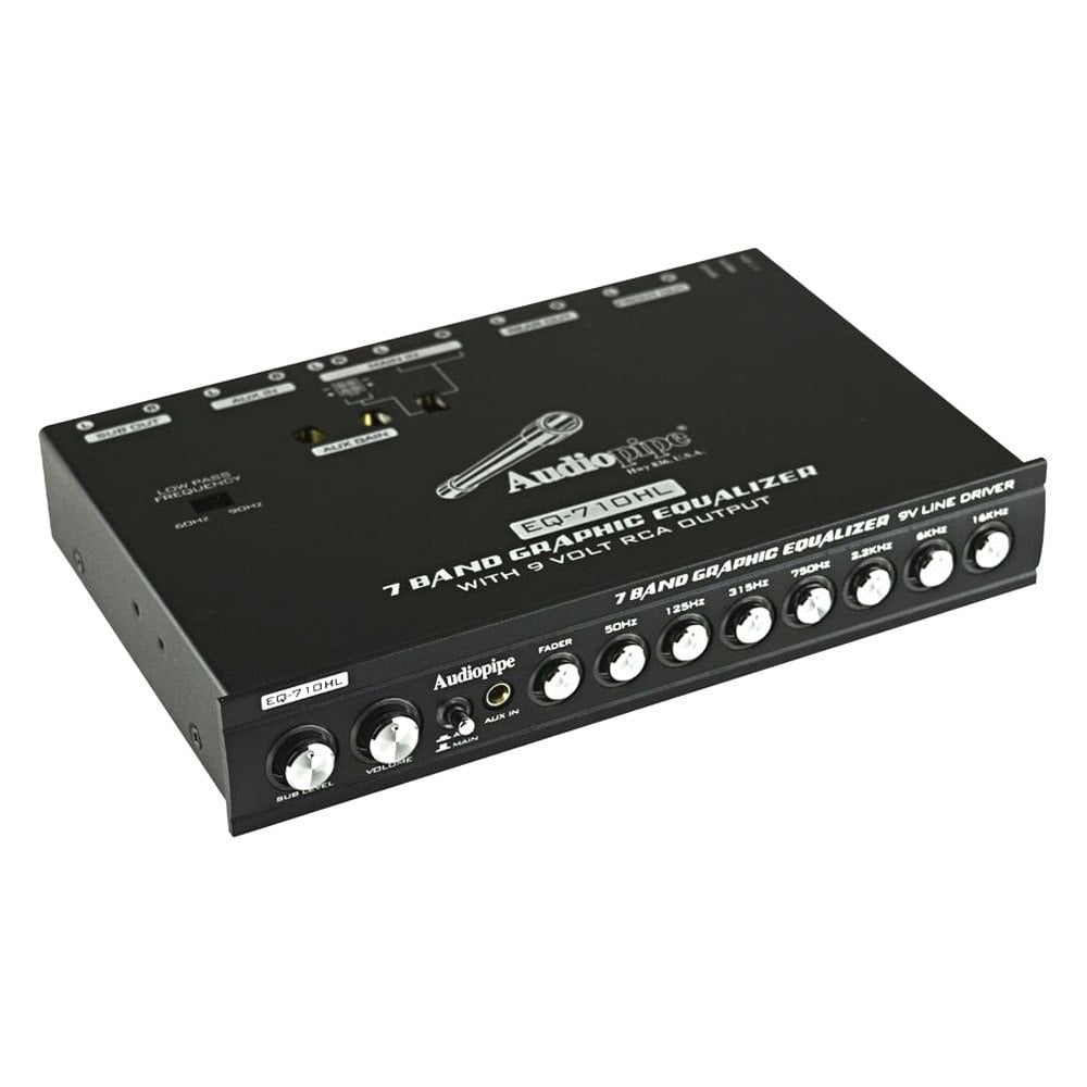 Audiopipe® EQ-710HL - Ecualizador gráfico de audio de 7 bandas con convertidor de agudos y graves